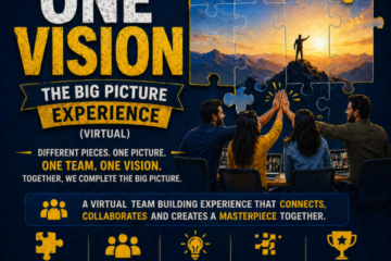 Remote teams collaborating to create a shared digital artwork during One Vision™, a virtual team-building activity focused on organizational alignment and teamwork