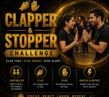 Participants reacting quickly during the Clapper & Stopper Challenge™, a team-building energizer focused on coordination, focus, and engagement.