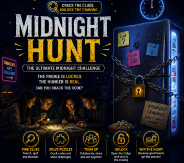 Remote teams solving clues and puzzles during Midnight Hunt™, a virtual team-building and problem-solving challenge.