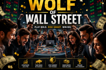 Corporate teams participating in a live stock market trading simulation during a business team-building activity.