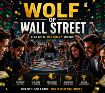 Corporate teams participating in a live stock market trading simulation during a business team-building activity.